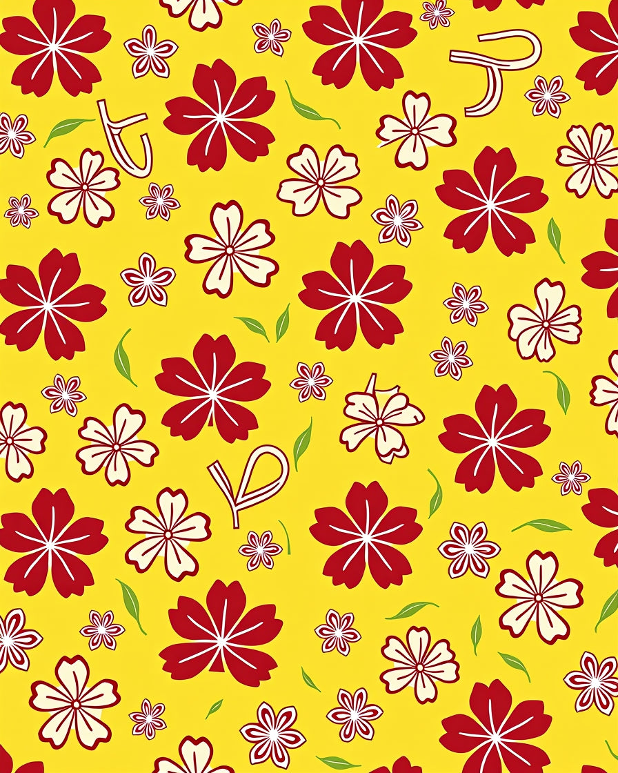 Red White Floral Bright Yellow Background Rug