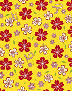 Red White Floral Bright Yellow Background Rug
