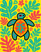 Vibrant Yellow Turtle Floral Art Rug