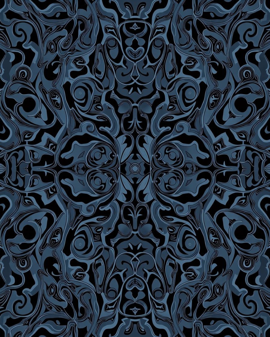 Deep Blue Abstract Paisley Swirl Rug