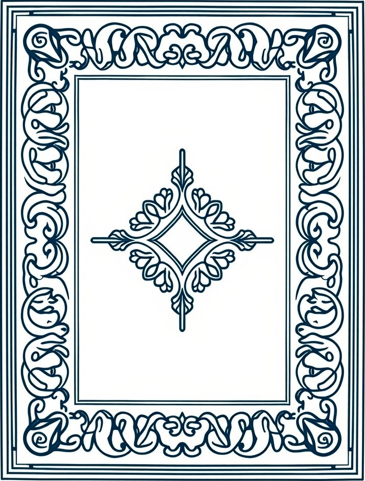 Dark Blue Ornate Quatrefoil Frame Rug
