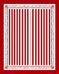 Crimson White Vertical Stripe Ornate Frame Rug