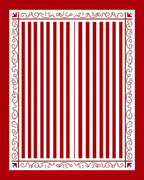 Crimson White Vertical Stripe Ornate Frame Rug