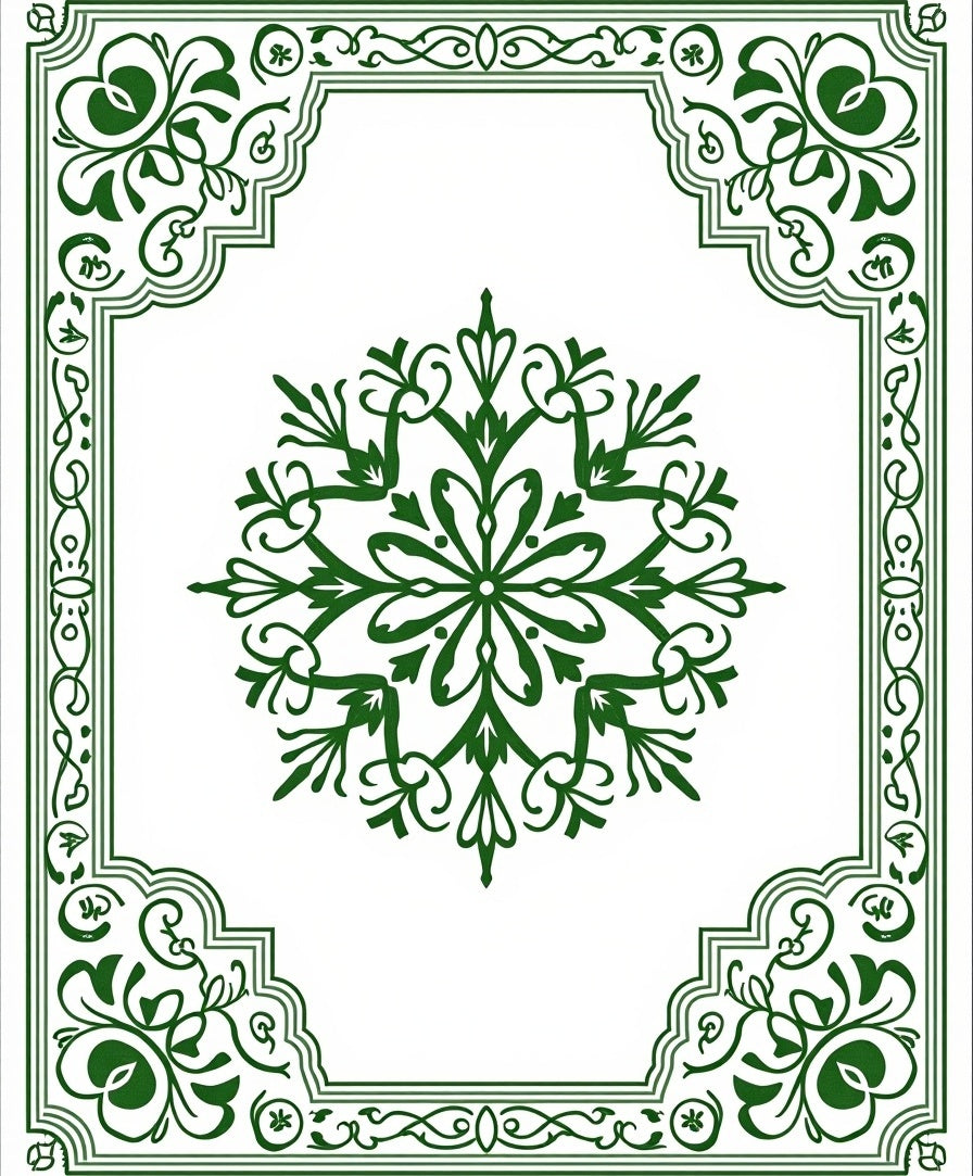 Dark Green Floral Medallion Border Rug