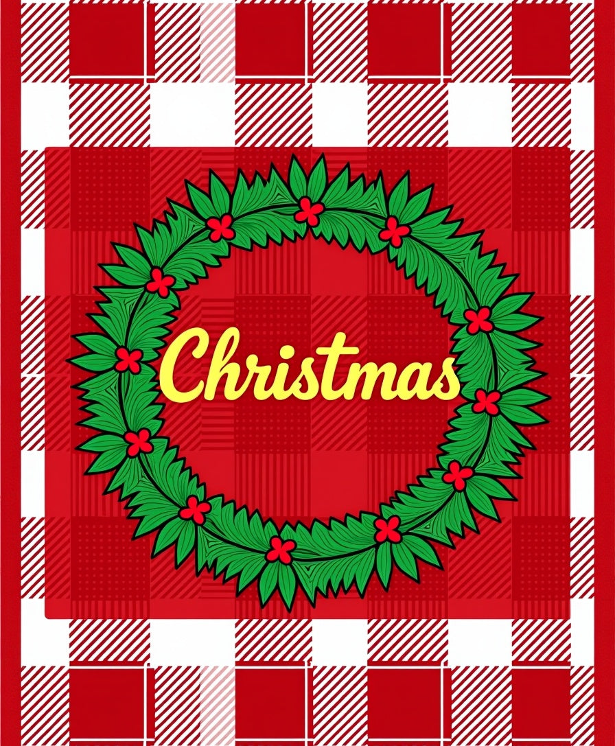 Red Gingham Christmas Wreath Rug
