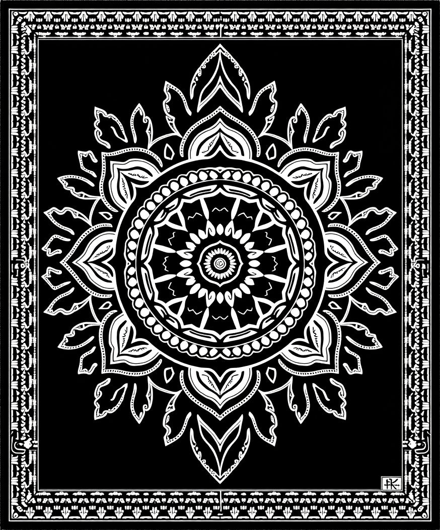 Black White Intricate Mandala Bloom Rug