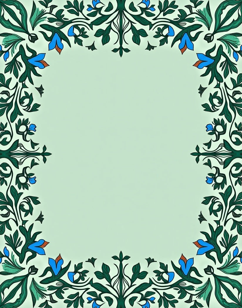 Elegant Blue Floral Border Art Rug