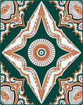 Emerald White Orange Geometric Medallion Rug