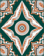 Emerald White Orange Geometric Medallion Rug