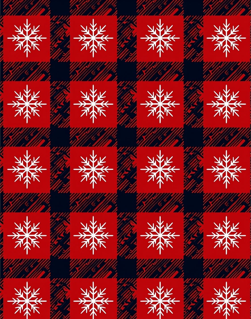 Red White Buffalo Plaid Snowflakes Rug