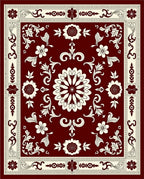 Deep Red Floral Crest Arrangement Rug