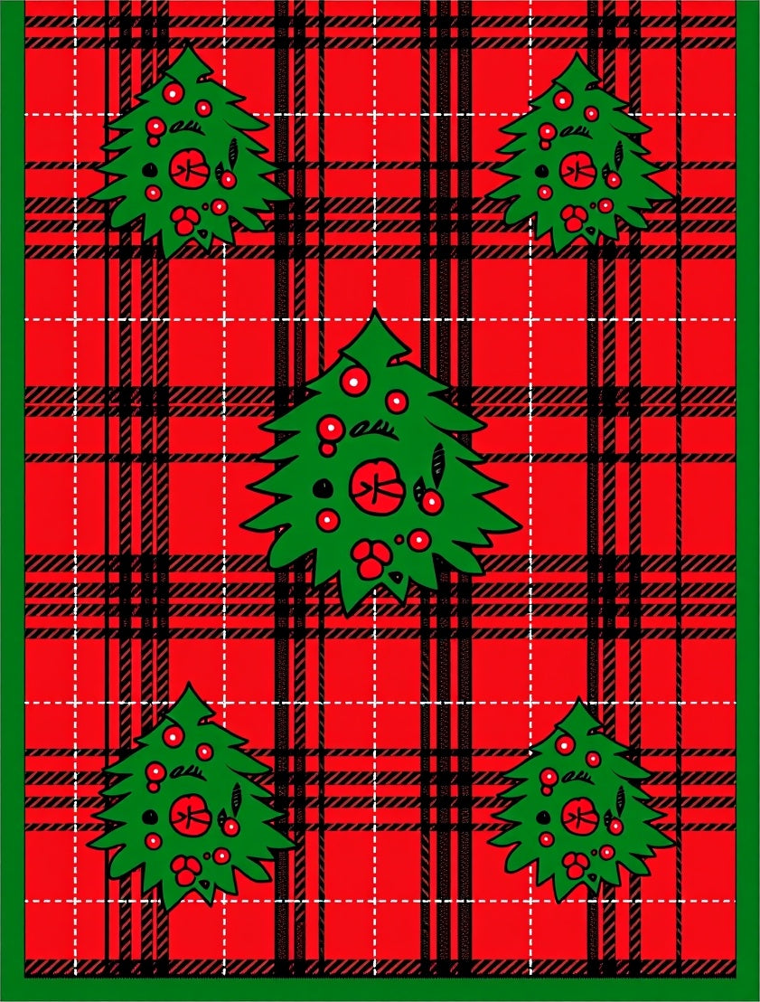 Festive Red Plaid Christmas Trees Rug