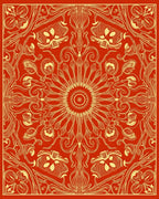 Fiery Orange Floral Sunburst Mandala Rug