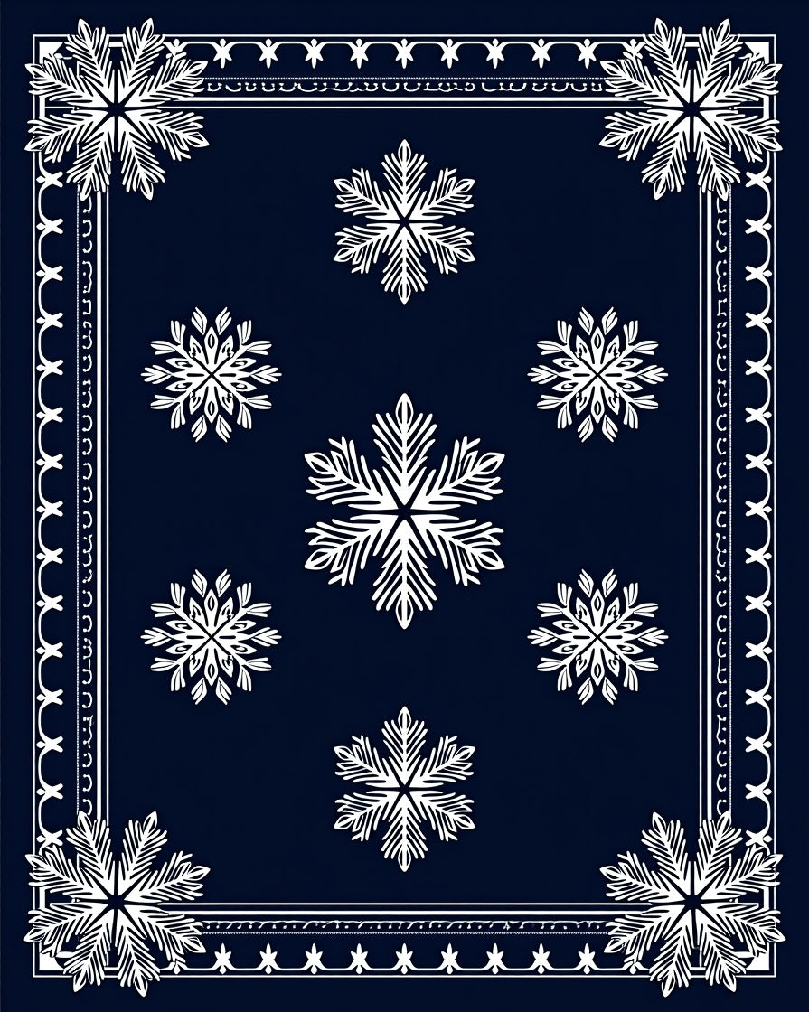 Dark Blue White Snowflake Scatter Rug
