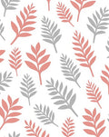 Coral Gray Leafy Branches Scattered Rug
