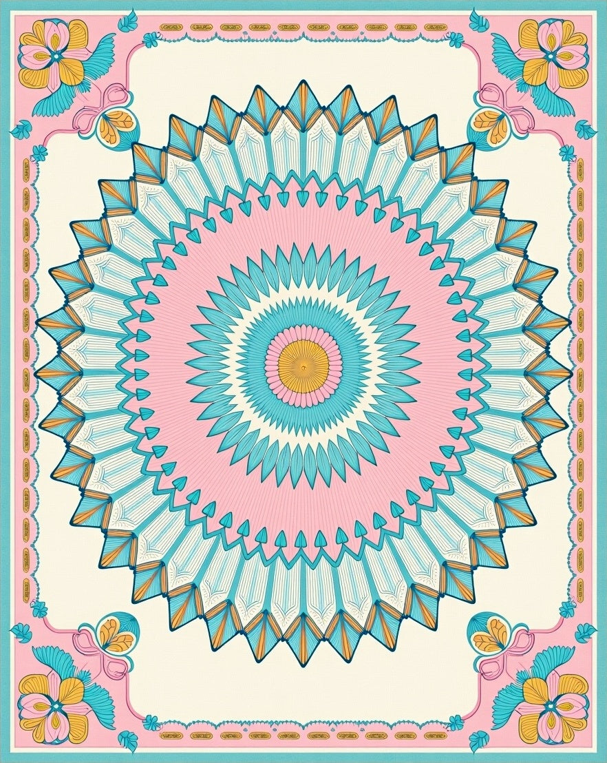 Radiant Blossom Medallion Cream Rug