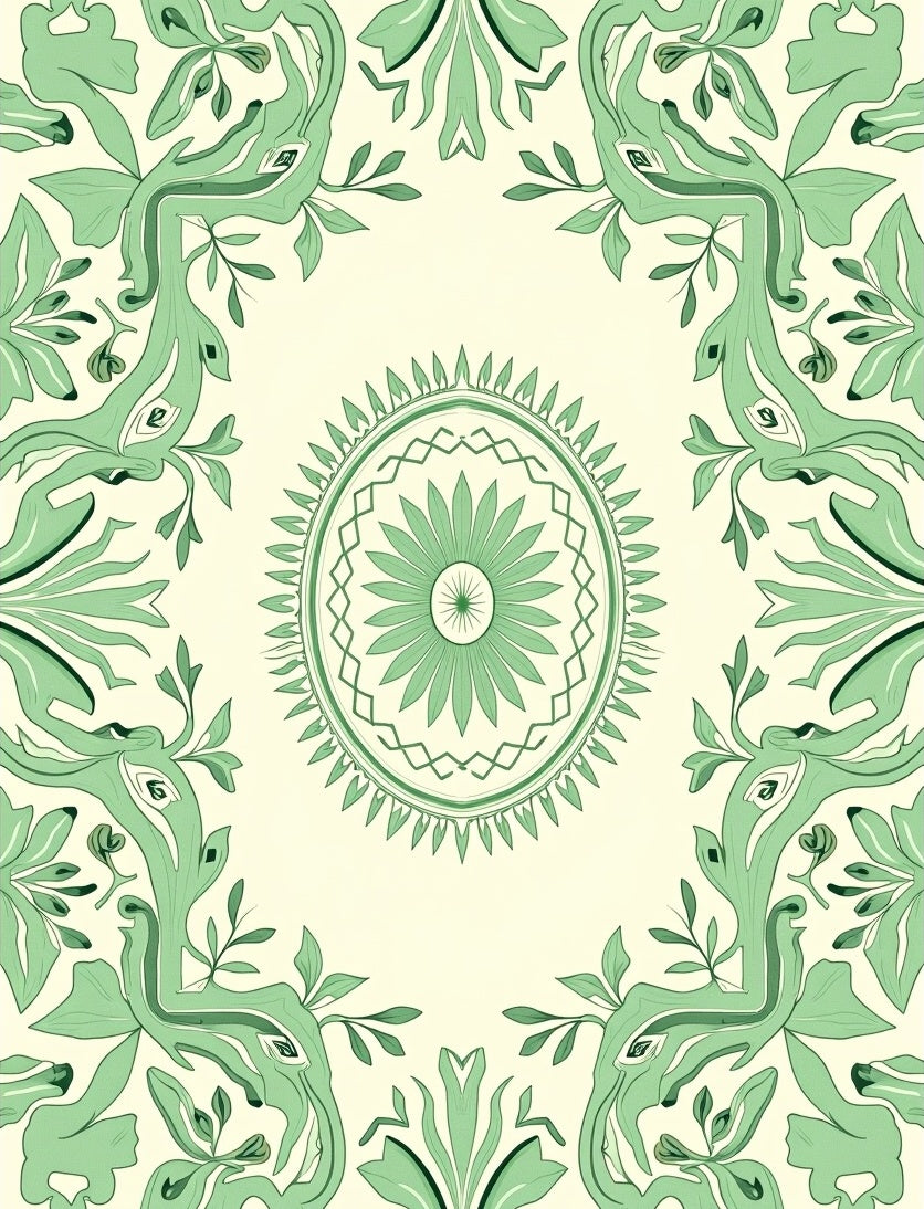 Mint Green Floral Medallion Border Rug