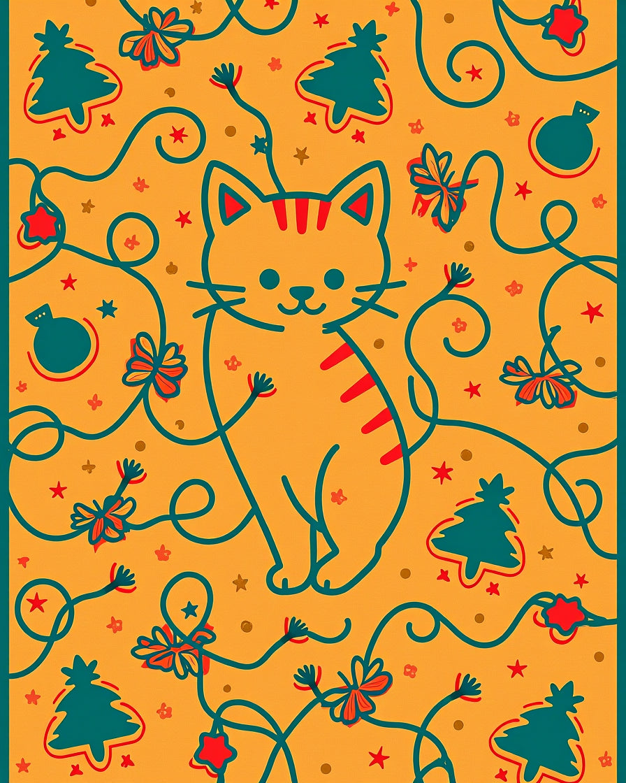 Whimsical Cat Christmas Bauble Tree Rug