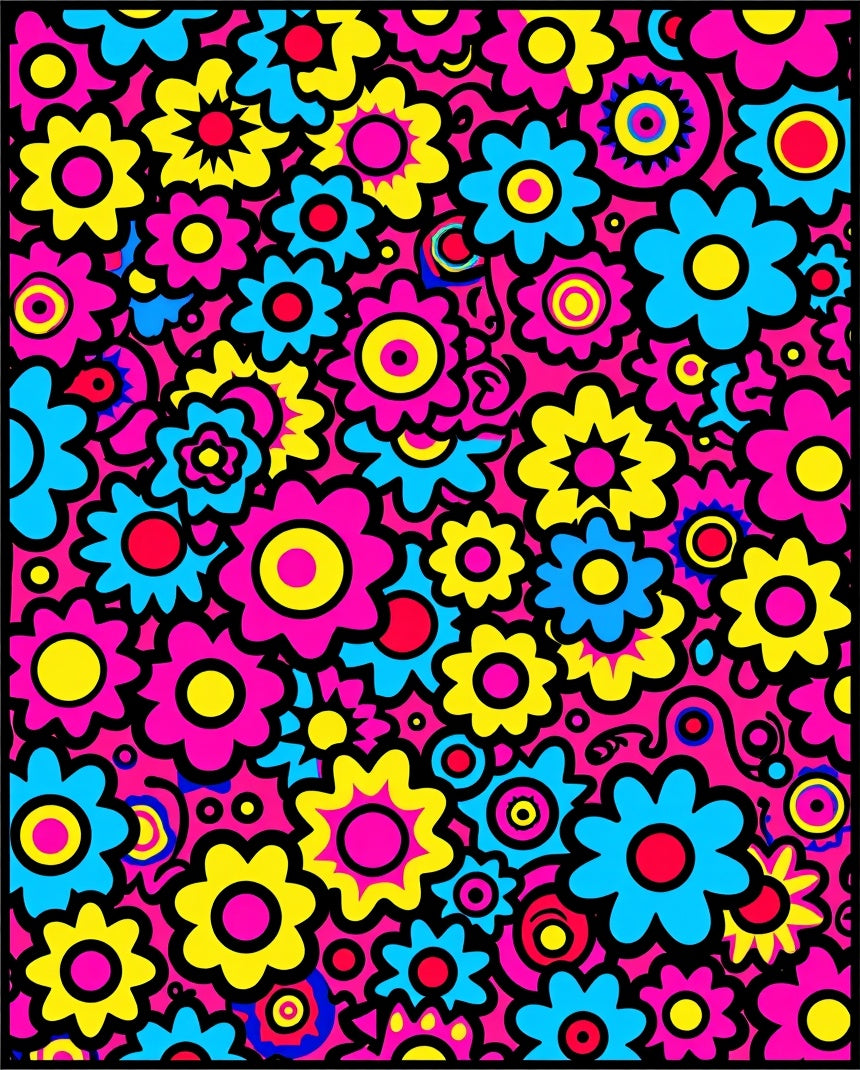 Retro Floral Explosion Bright Colors Rug