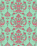Ornate Pink Damask Mint Background Rug