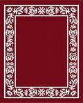 Deep Red White Floral Border Rug