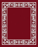 Deep Red White Floral Border Rug