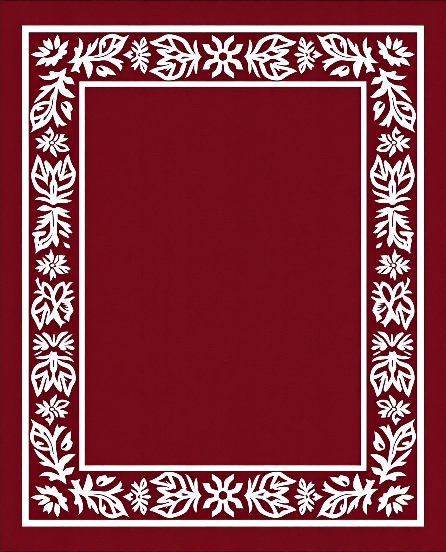 Deep Red White Floral Border Rug