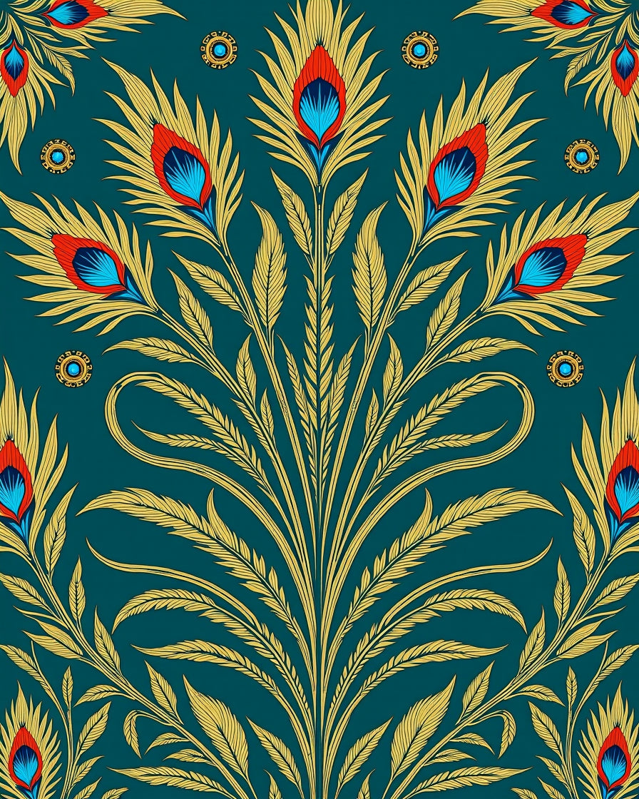 Golden Peacock Feather Teal Medallion Rug
