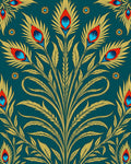 Golden Peacock Feather Teal Medallion Rug