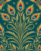 Golden Peacock Feather Teal Medallion Rug