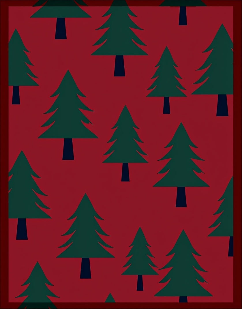Forest Green Christmas Trees Red Rug