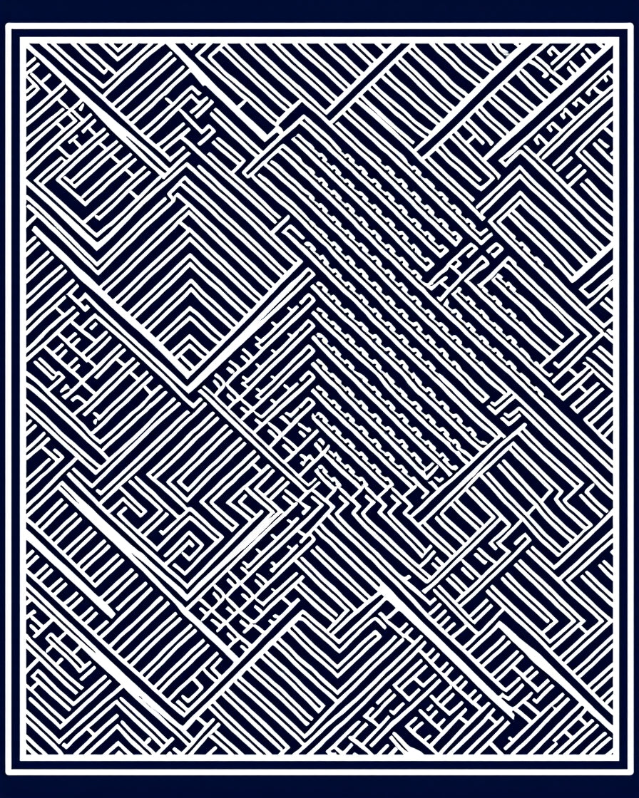 Abstract Navy Geometric Maze Rug