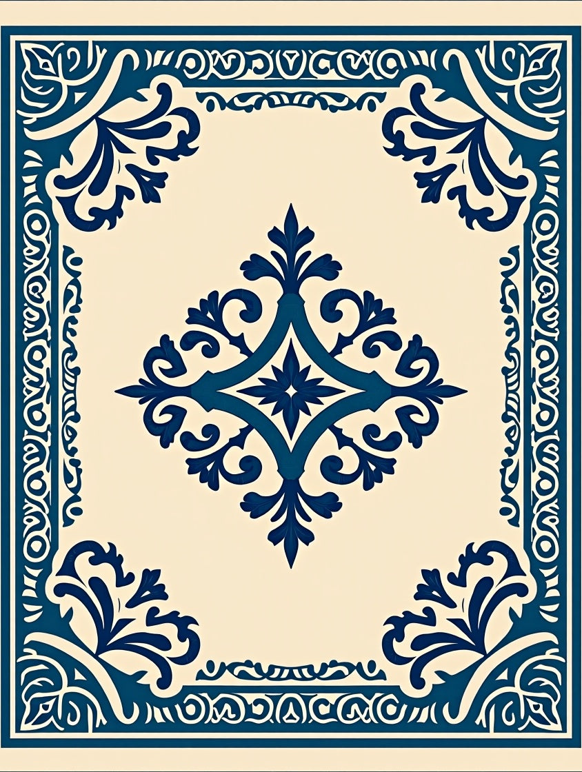 Deep Blue Ornamental Medallion Square Rug
