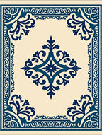 Deep Blue Ornamental Medallion Square Rug