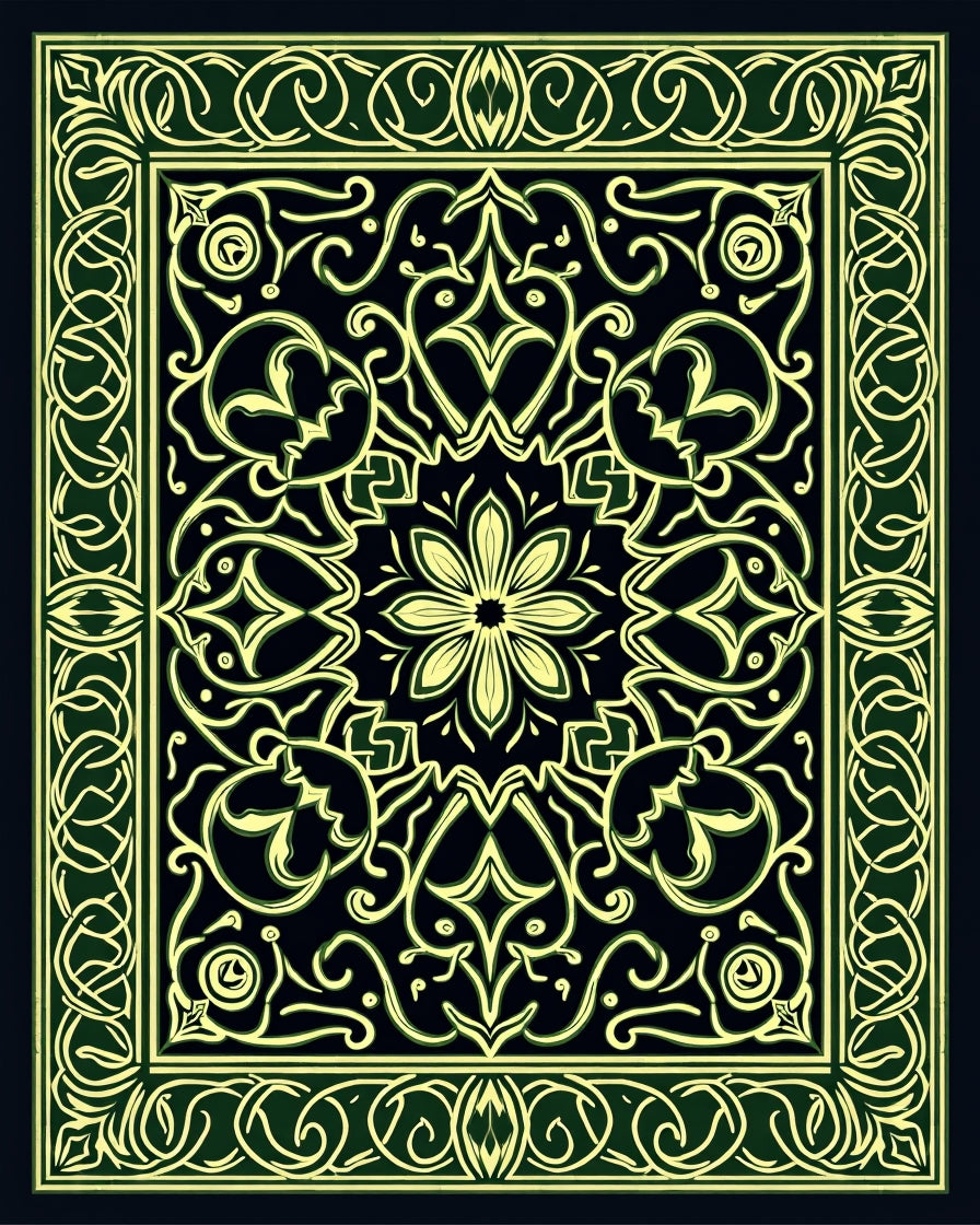 Emerald Green Floral Medallion Border Rug