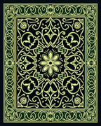 Emerald Green Floral Medallion Border Rug