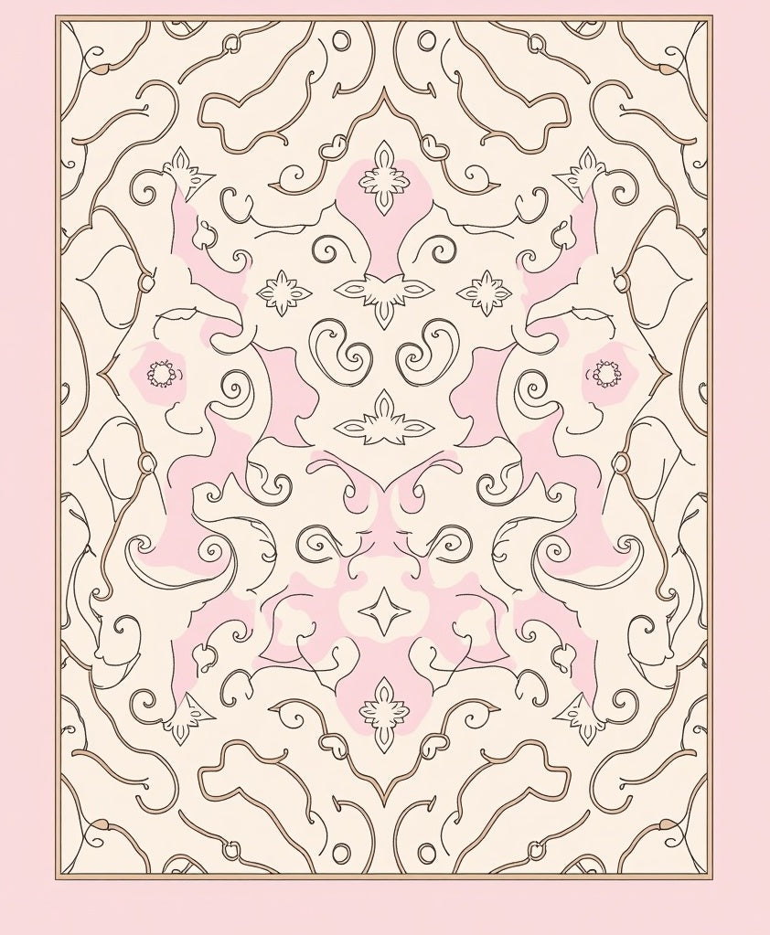 Pale Pink Scrollwork Medallion Rug