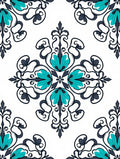 Teal Aqua Floral Damask Scrollwork Rug