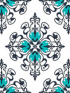 Teal Aqua Floral Damask Scrollwork Rug