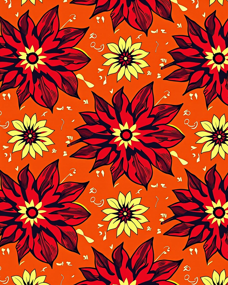 Bold Red Yellow Floral Sunburst Rug