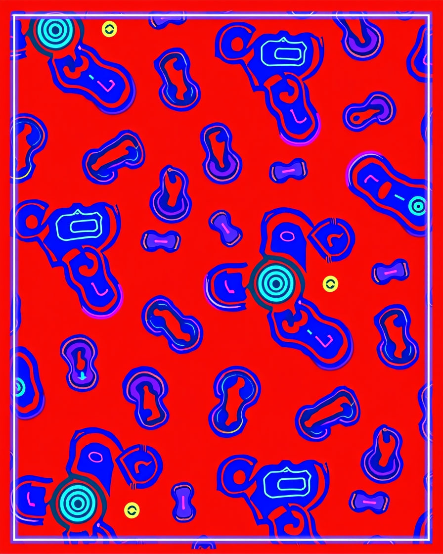 Vibrant Red Blue Abstract Organic Shapes Rug