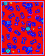 Vibrant Red Blue Abstract Organic Shapes Rug