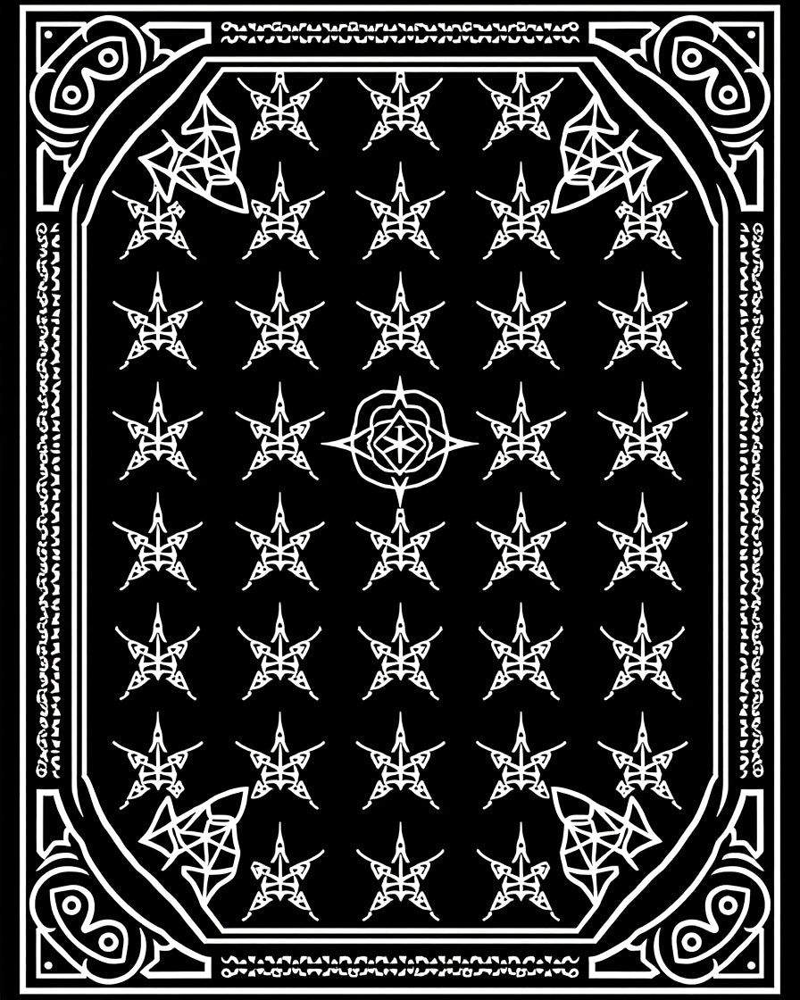 Ornate Black White Star Medallion Rug