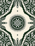 Dark Green Sun Mandala Bordered Rug