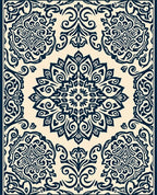 Damask Navy Cream Floral Medallion Rug