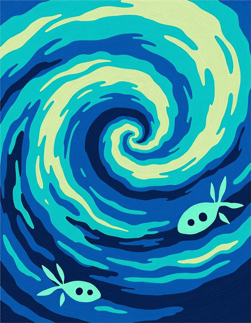 Deep Blue Swirling Ocean Fish Rug