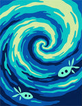Deep Blue Swirling Ocean Fish Rug
