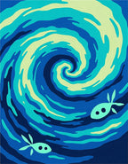 Deep Blue Swirling Ocean Fish Rug