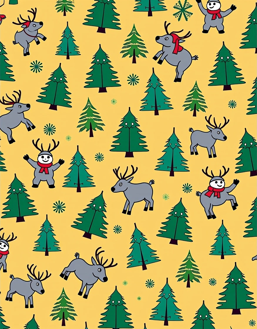 Jolly Reindeer Spruce Trees Yellow Rug
