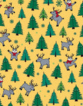 Jolly Reindeer Spruce Trees Yellow Rug